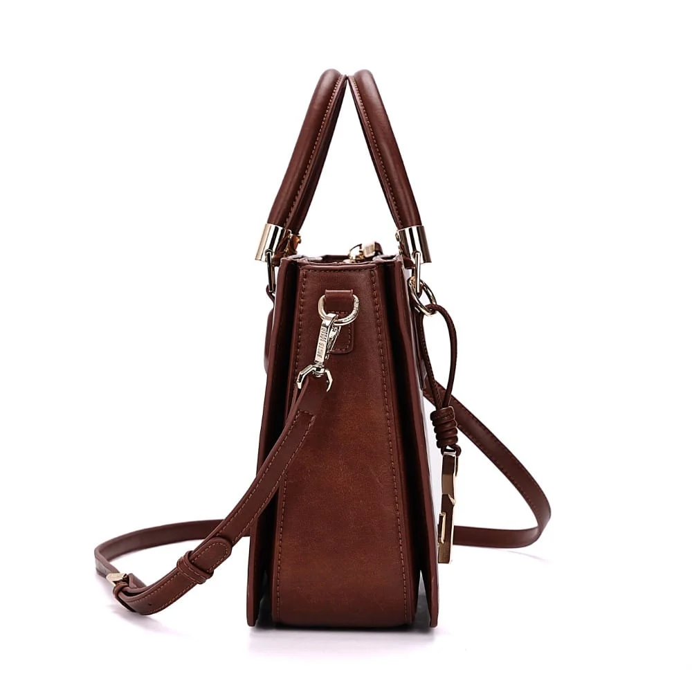Bolsa Tote Média Estruturada Rústica Marrom Transversal - vista 4 de 7
