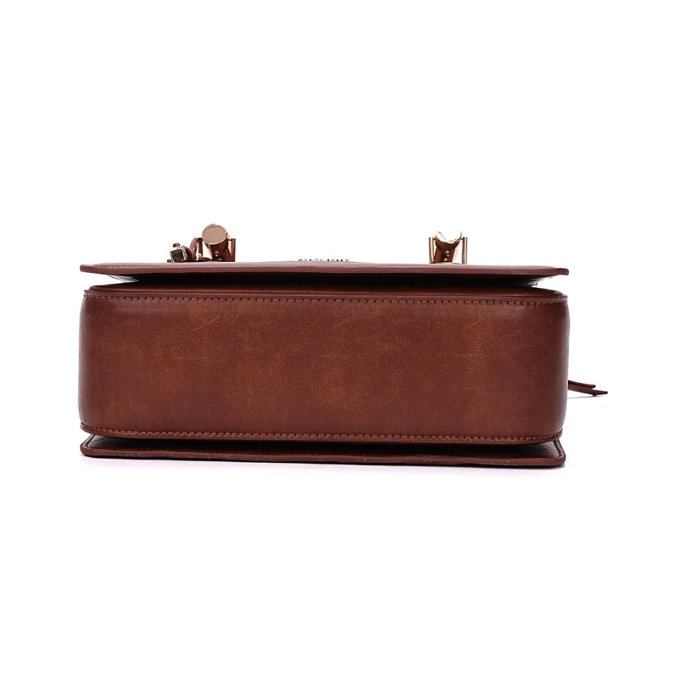 Bolsa Tote Média Estruturada Rústica Marrom Transversal - vista 6 de 7