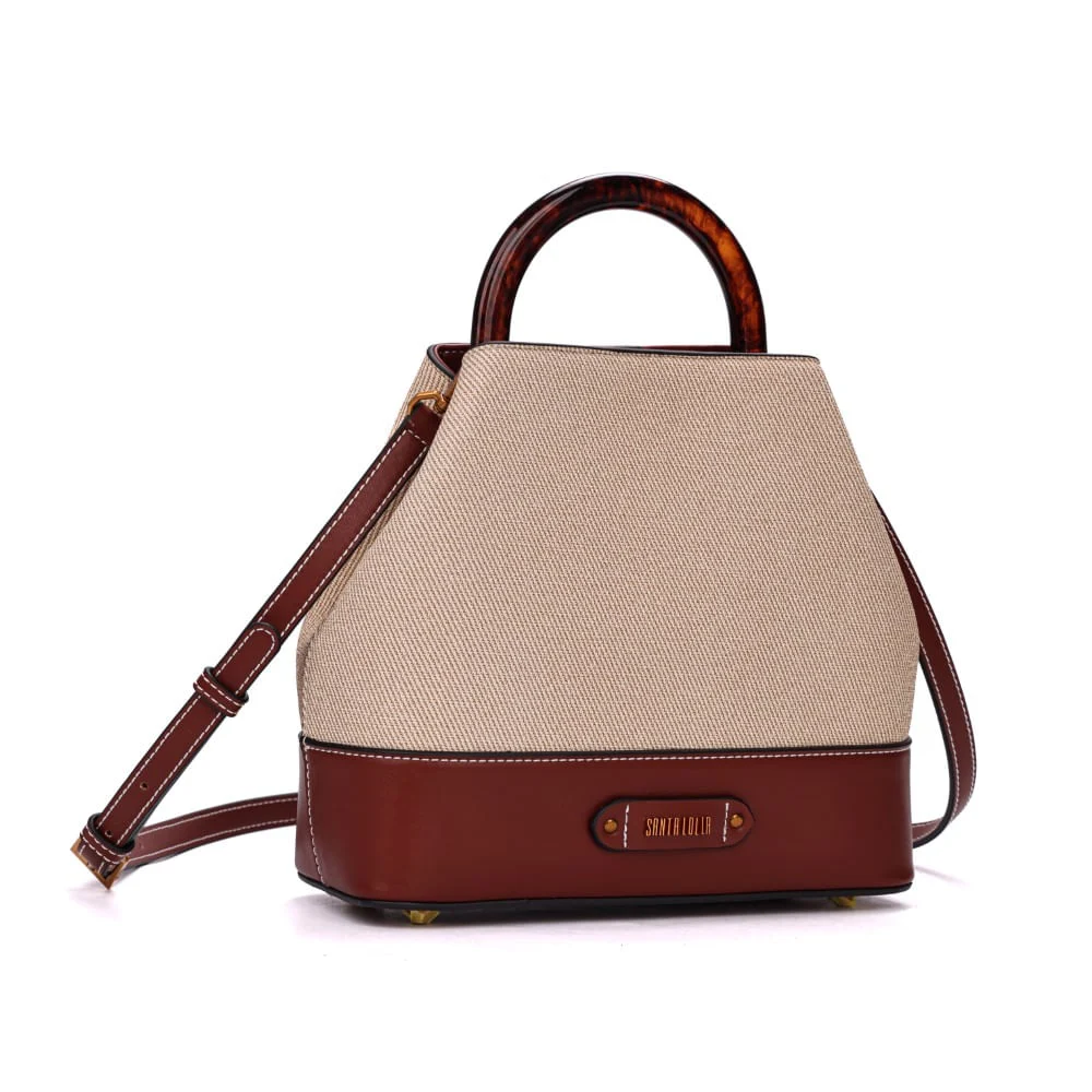 Bolsa Bucket Canvas Marrom Alça Dupla - vista 2 de 7