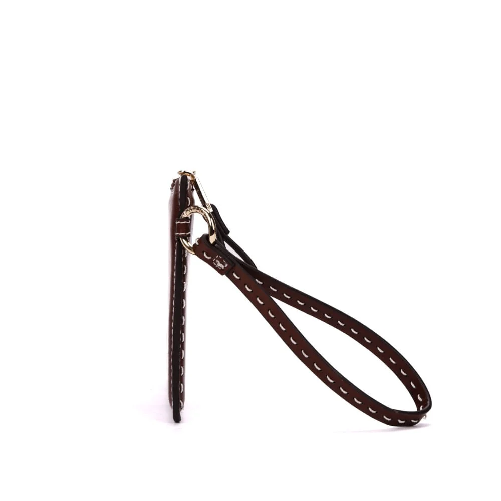 Clutch Rustica Alça De Mão Pespontos Marrom - vista 3 de 6