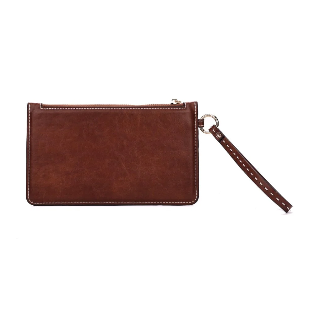 Clutch Rustica Alça De Mão Pespontos Marrom - vista 4 de 6