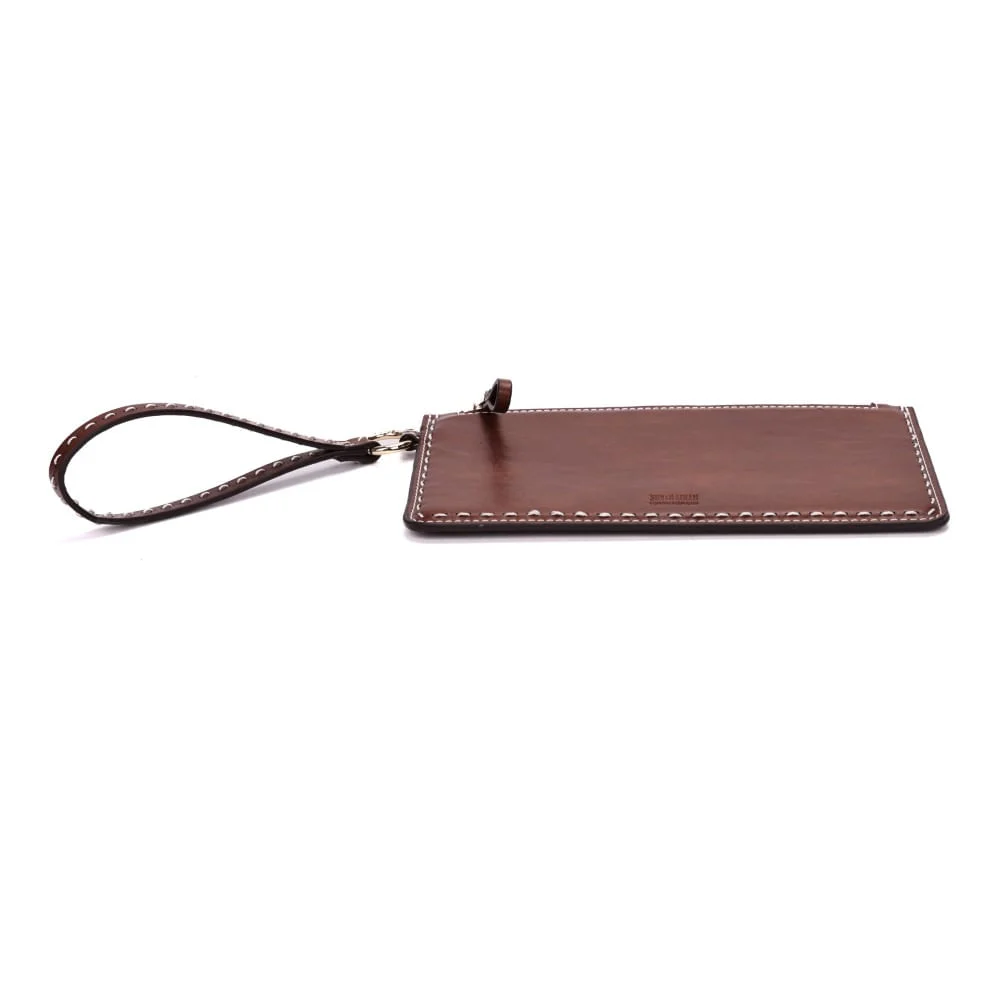 Clutch Rustica Alça De Mão Pespontos Marrom - vista 5 de 6