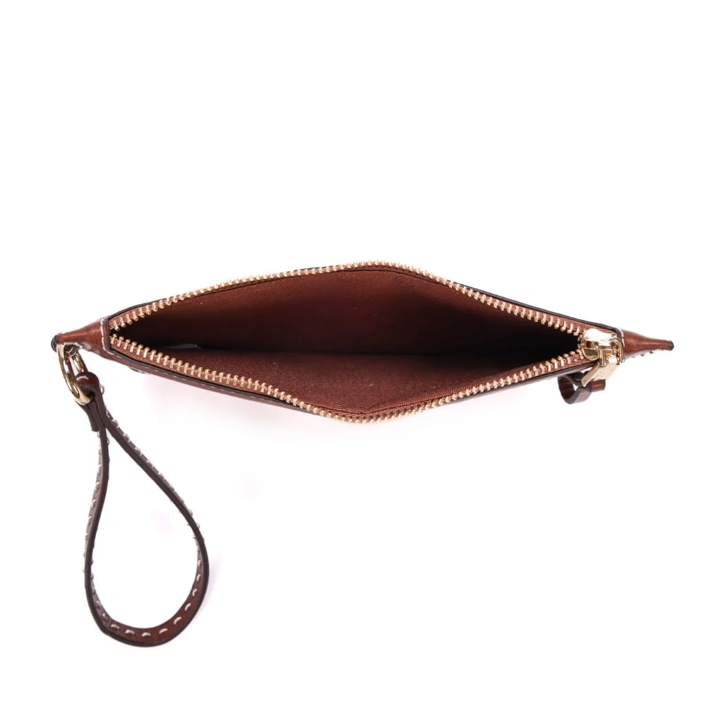 Clutch Rustica Alça De Mão Pespontos Marrom - vista 6 de 6