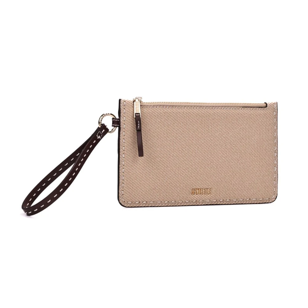 Clutch Canvas Alça De Mão Pespontos Bege - vista 2 de 7