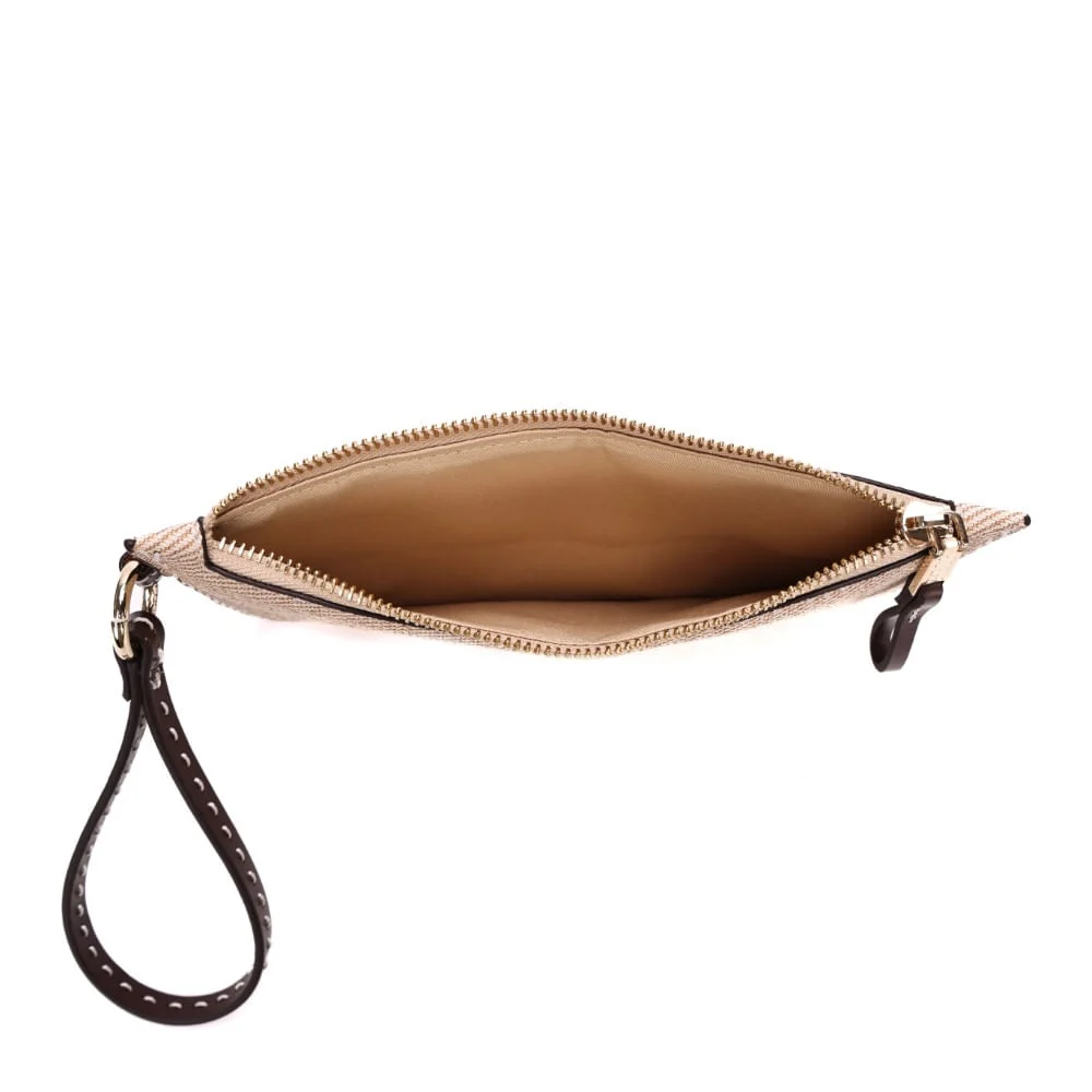 Clutch Canvas Alça De Mão Pespontos Bege - vista 7 de 7