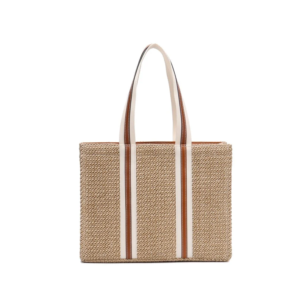 Bolsa Quadrada Estruturada Palha Preta Alça De Ombro - vista 3 de 5
