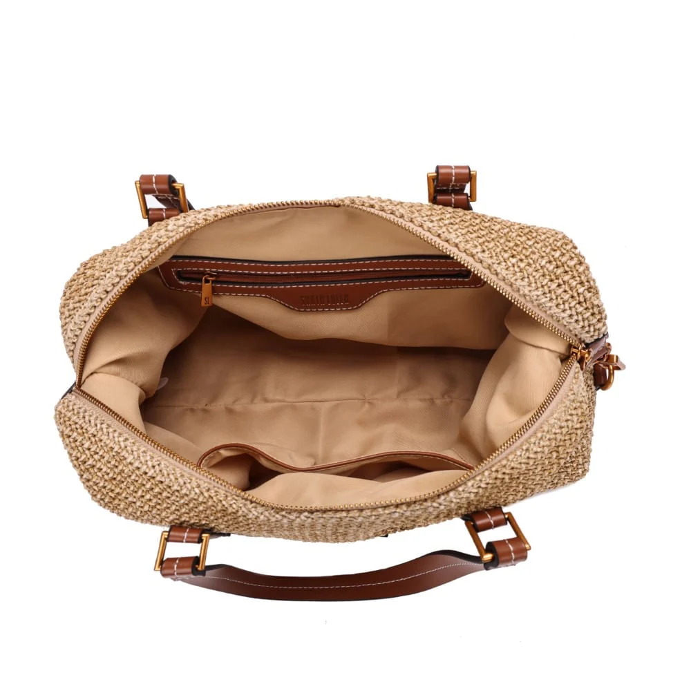 Bolsa Mala Palha Alça Dupla Transversal Bege - vista 7 de 7