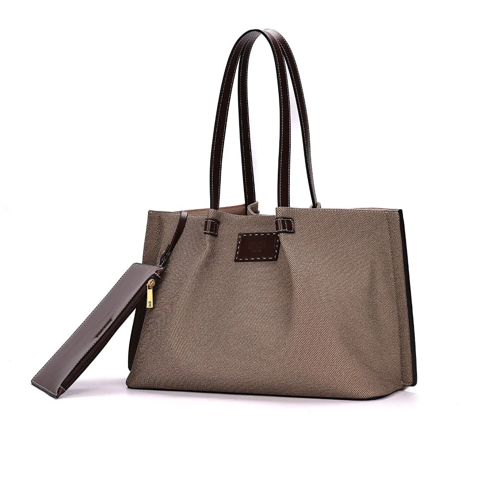 Bolsa Shopper Canvas E Clutch Marrom Dark - vista 3 de 7