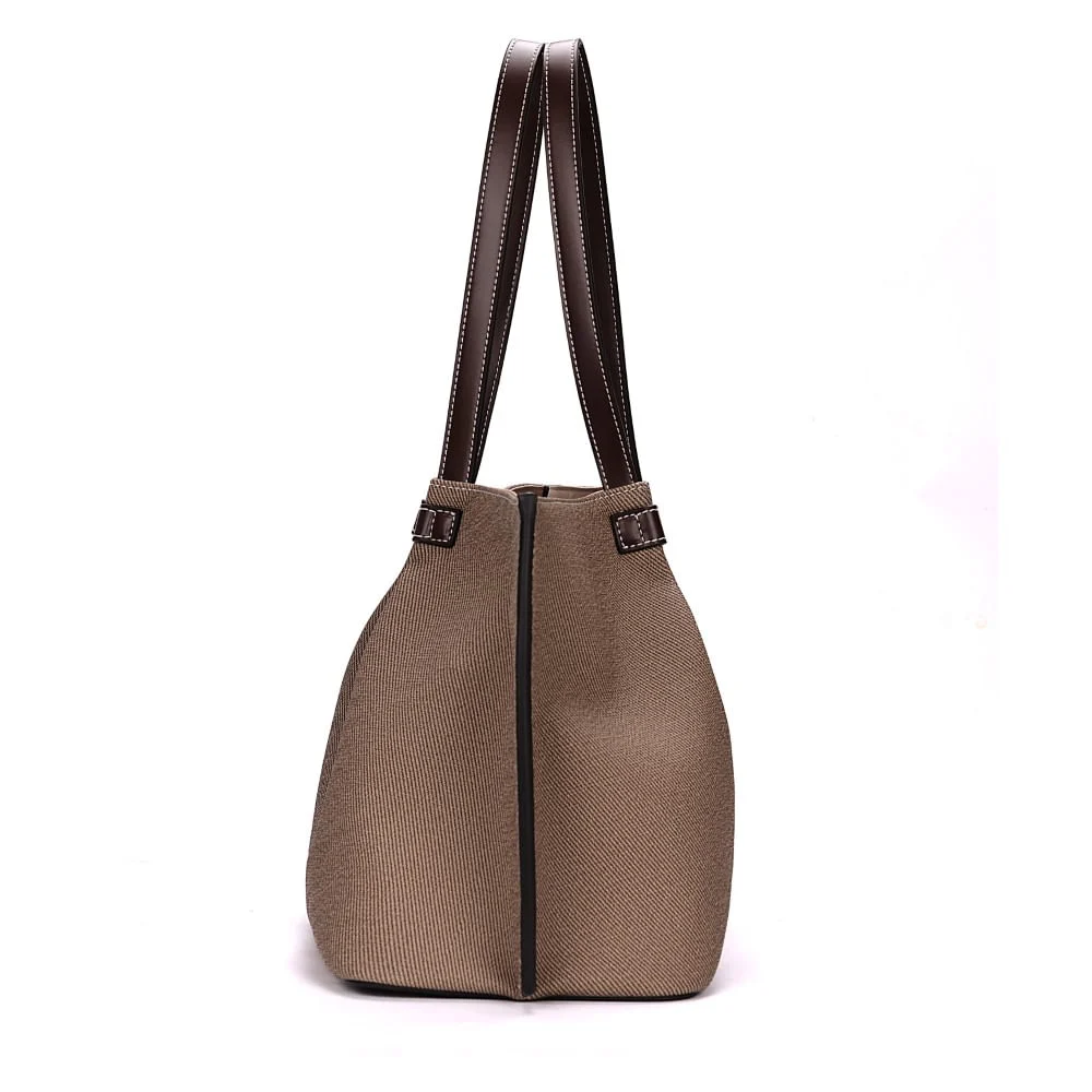 Bolsa Shopper Canvas E Clutch Marrom Dark - vista 4 de 7