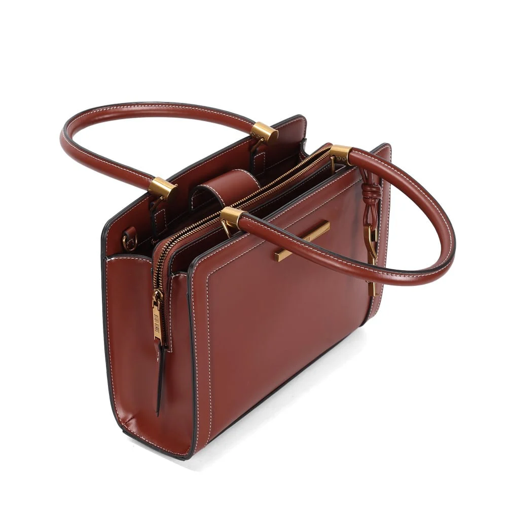 Bolsa Tote Bag Soft Marrom Transversal Pespontos - vista 3 de 3
