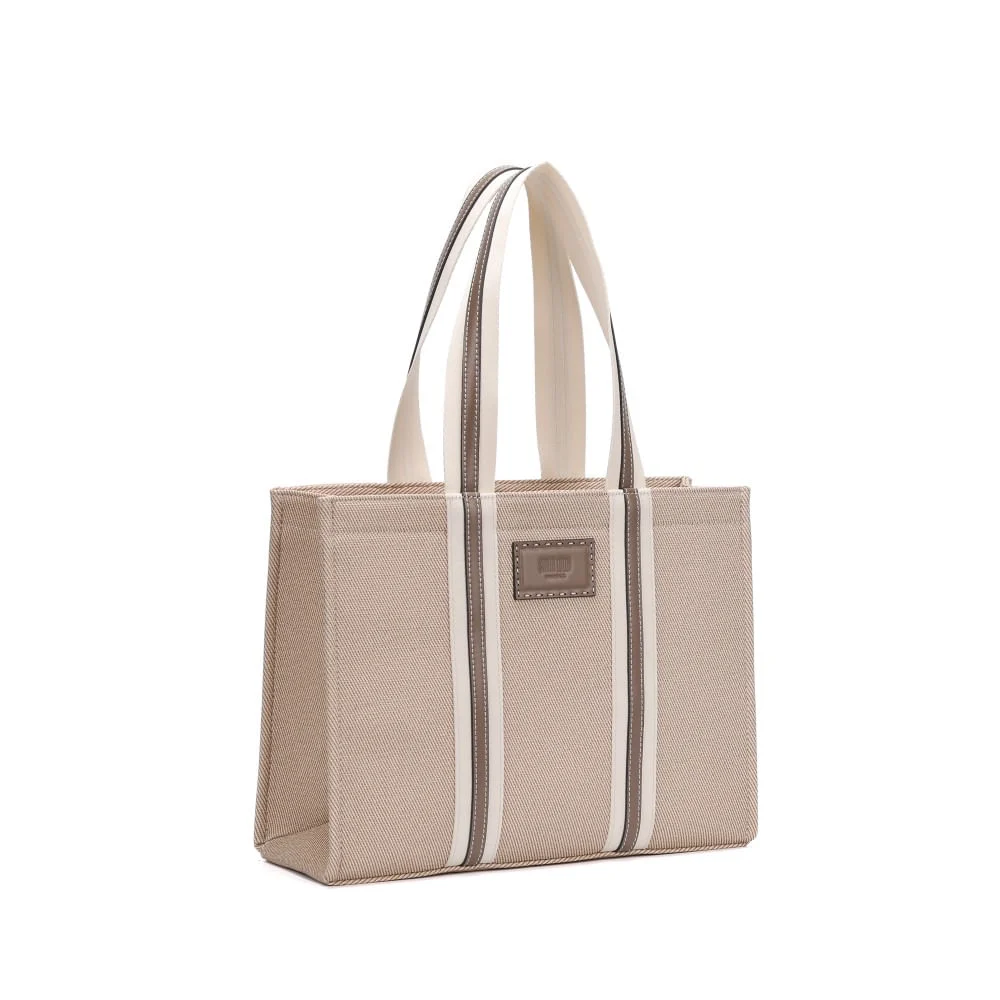 Bolsa Quadrada Estruturada Canvas Bege Alça De Ombro - vista 2 de 5