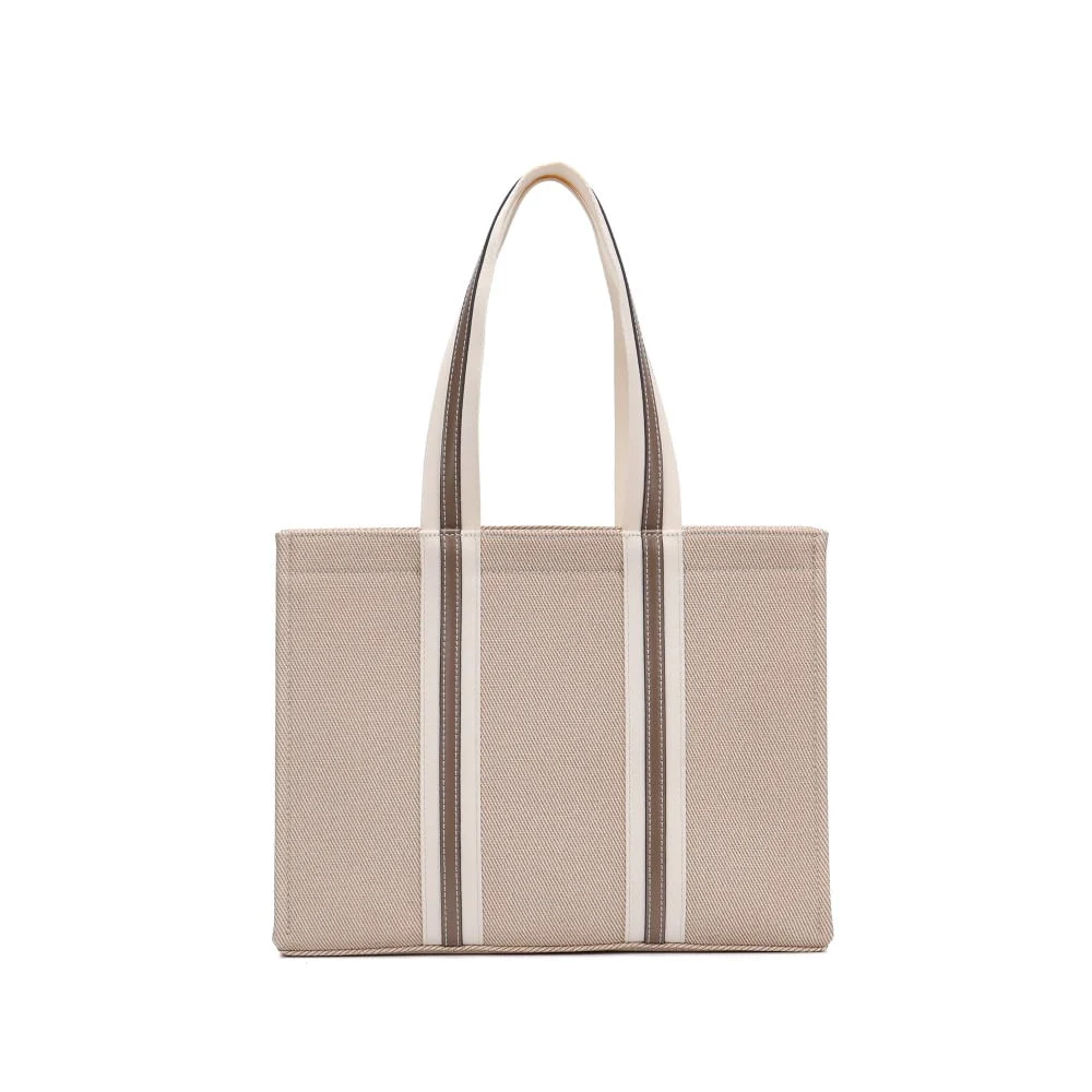 Bolsa Quadrada Estruturada Canvas Bege Alça De Ombro - vista 3 de 5