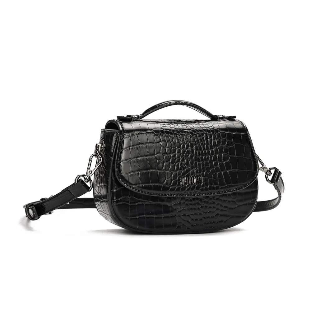 Bolsa Pequena Croco Preta Transversal - vista 2 de 7