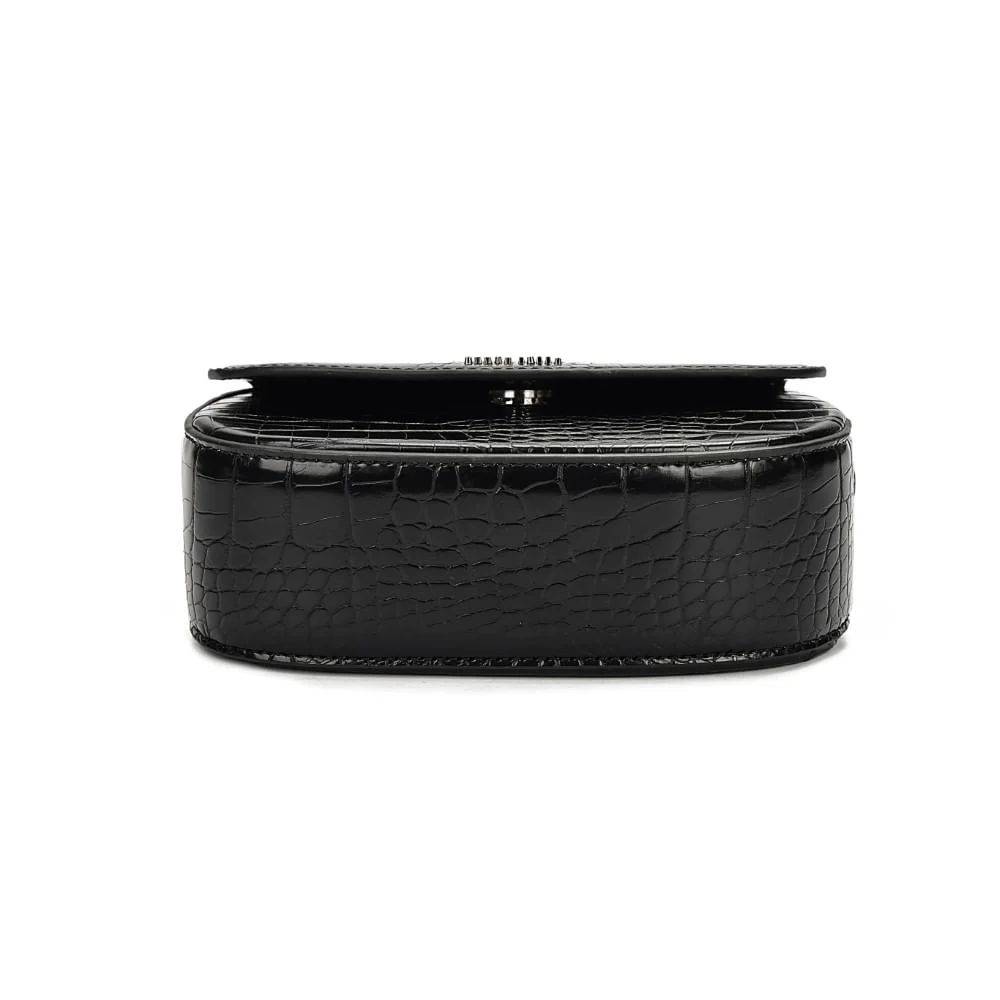 Bolsa Pequena Croco Preta Transversal - vista 6 de 7