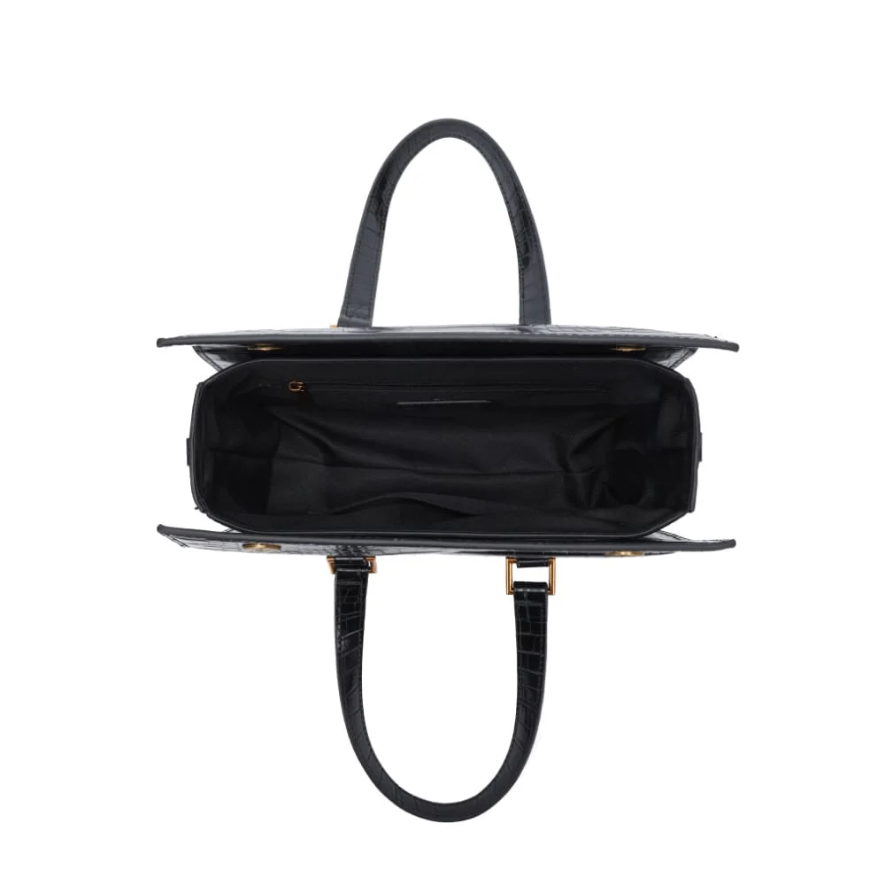 Bolsa Pequena Tote Croco Preta Alça Dupla - vista 5 de 5