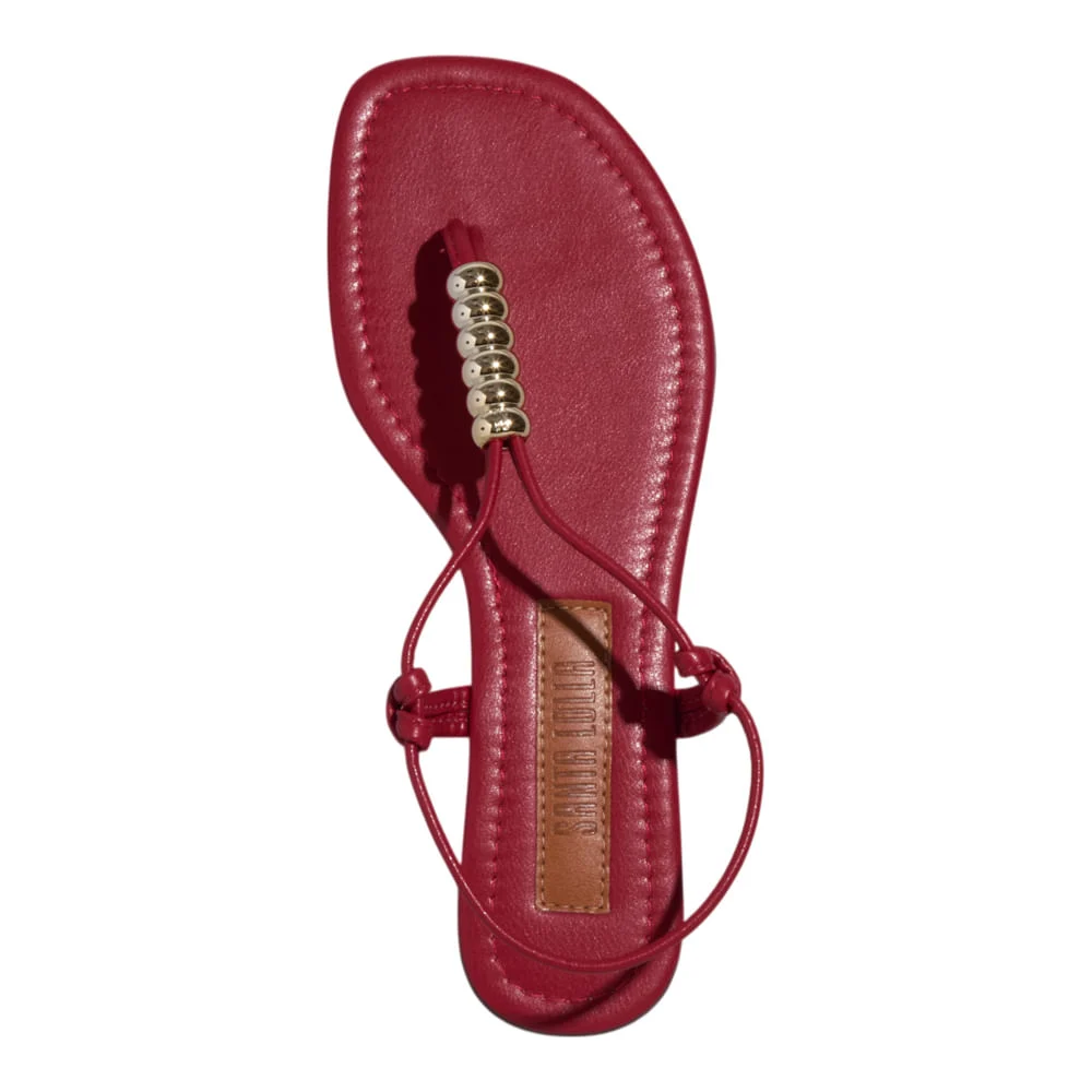 Rasteira Napa Soft Vermelho Bico Quadrado - vista 4 de 5