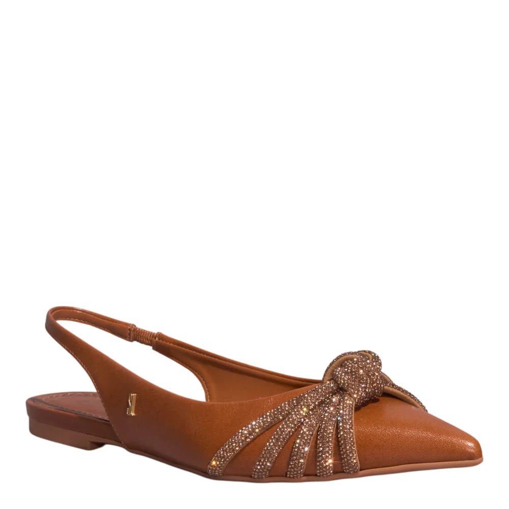 Sapatilha Slingback Couro Marrom Bico Fino - vista 2 de 4