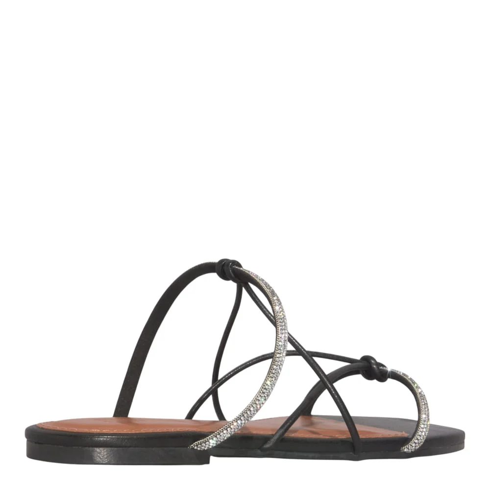 Rasteira Brilho Strass Napa Soft Preta - vista 3 de 5