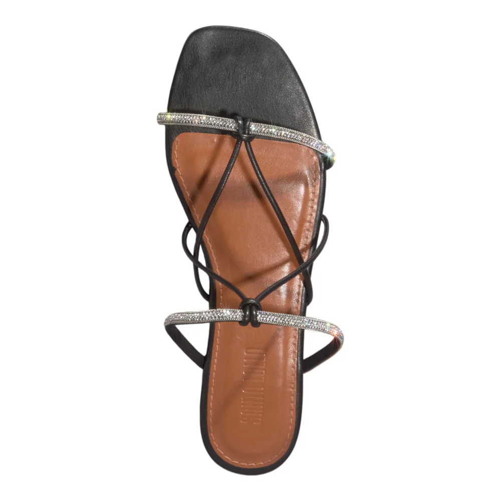 Rasteira Brilho Strass Napa Soft Preta - vista 5 de 5