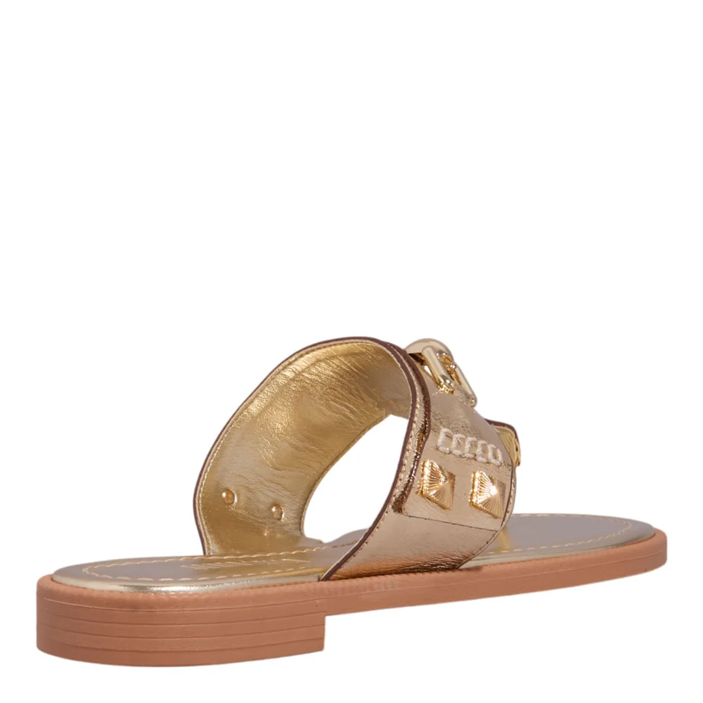 Rasteira Couro Metalizada Dourado - vista 3 de 5