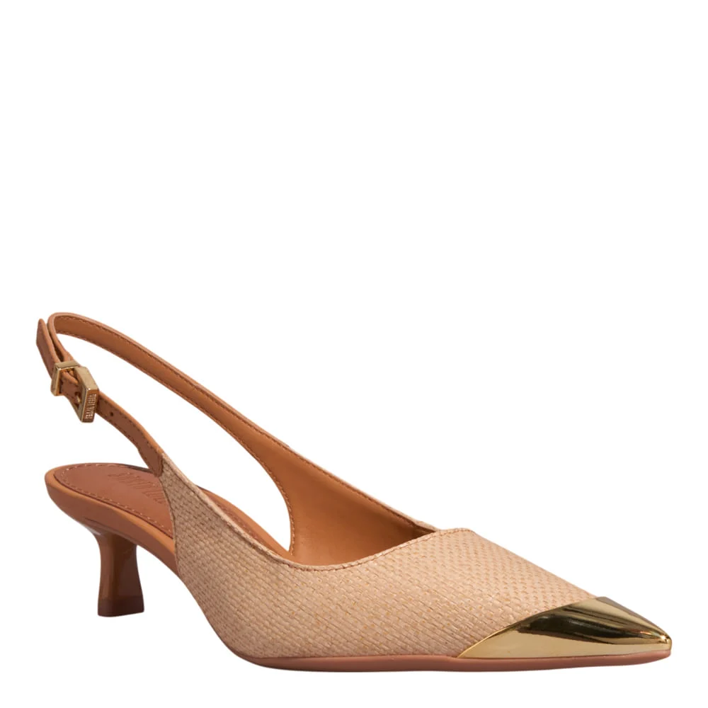 Scarpin Slingback Rafia Salto Fino Bege - vista 2 de 5