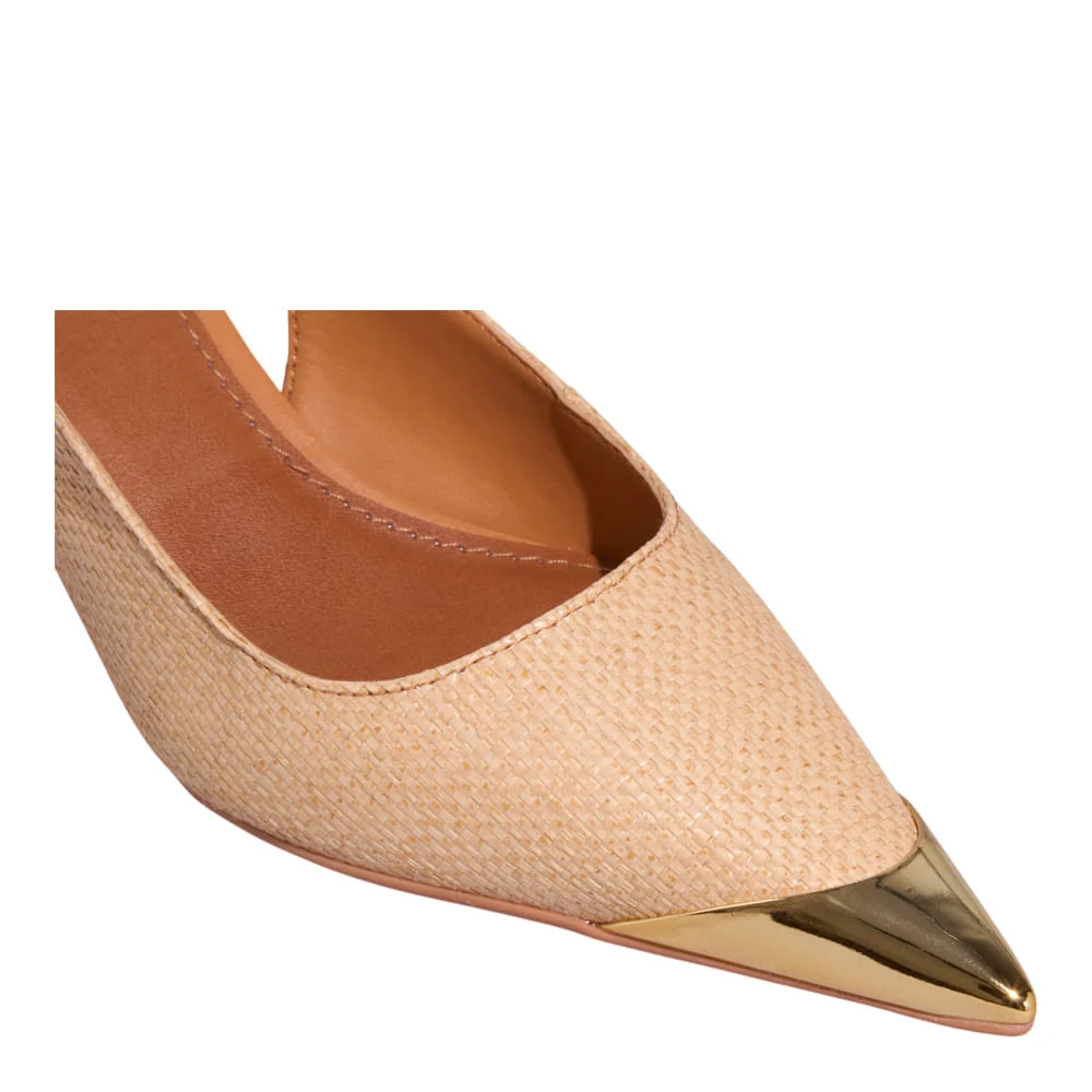 Scarpin Slingback Rafia Salto Fino Bege - vista 4 de 5