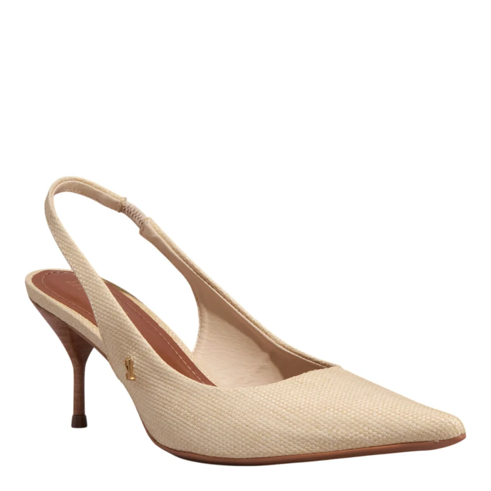 Scarpin Slingback Palha Salto Agulha Bege - vista 2 de 3