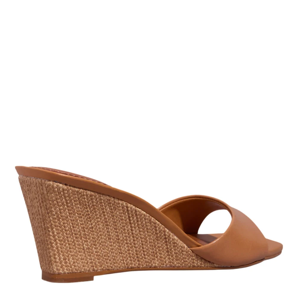 Mule Anabela Couro Nobre Soft Bico Quadrado Caramelo - vista 3 de 3