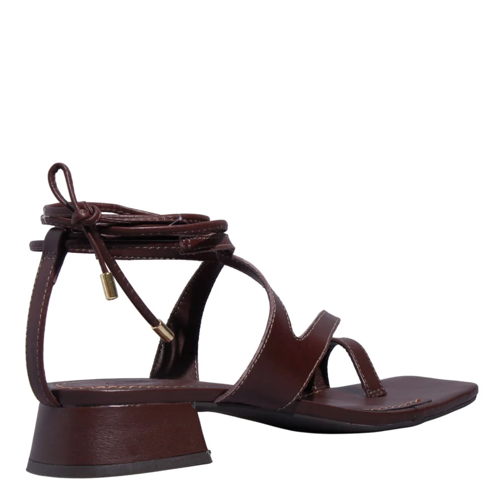 Sandália Amarração Couro Nobre Soft Marrom Cocoa - vista 3 de 4