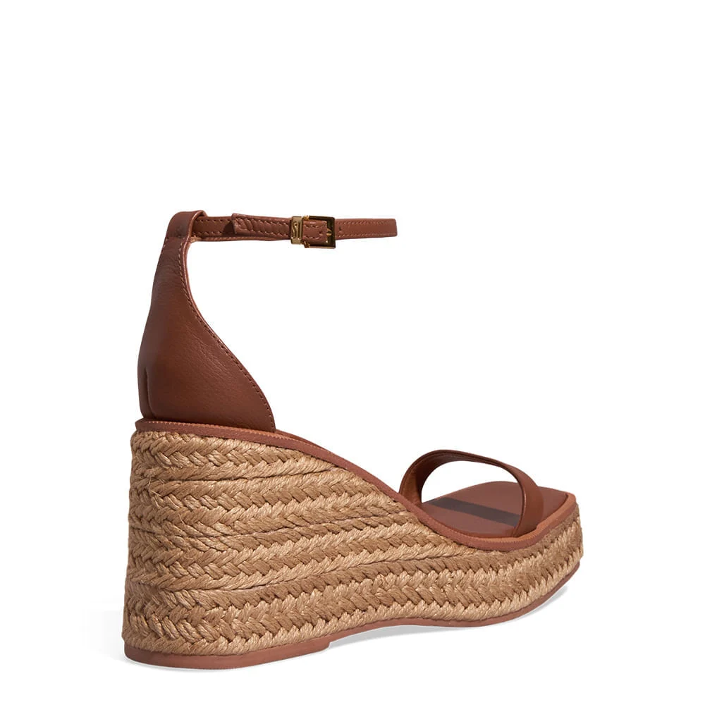 Sandália Espadrille Anabela Couro Confort Marrom - vista 3 de 3