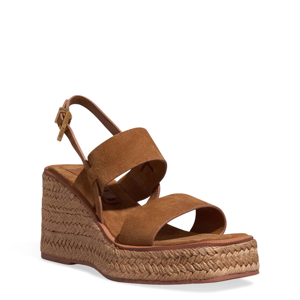 Sandália Espadrille Anabela Couro Camurça Caramelo - vista 3 de 4