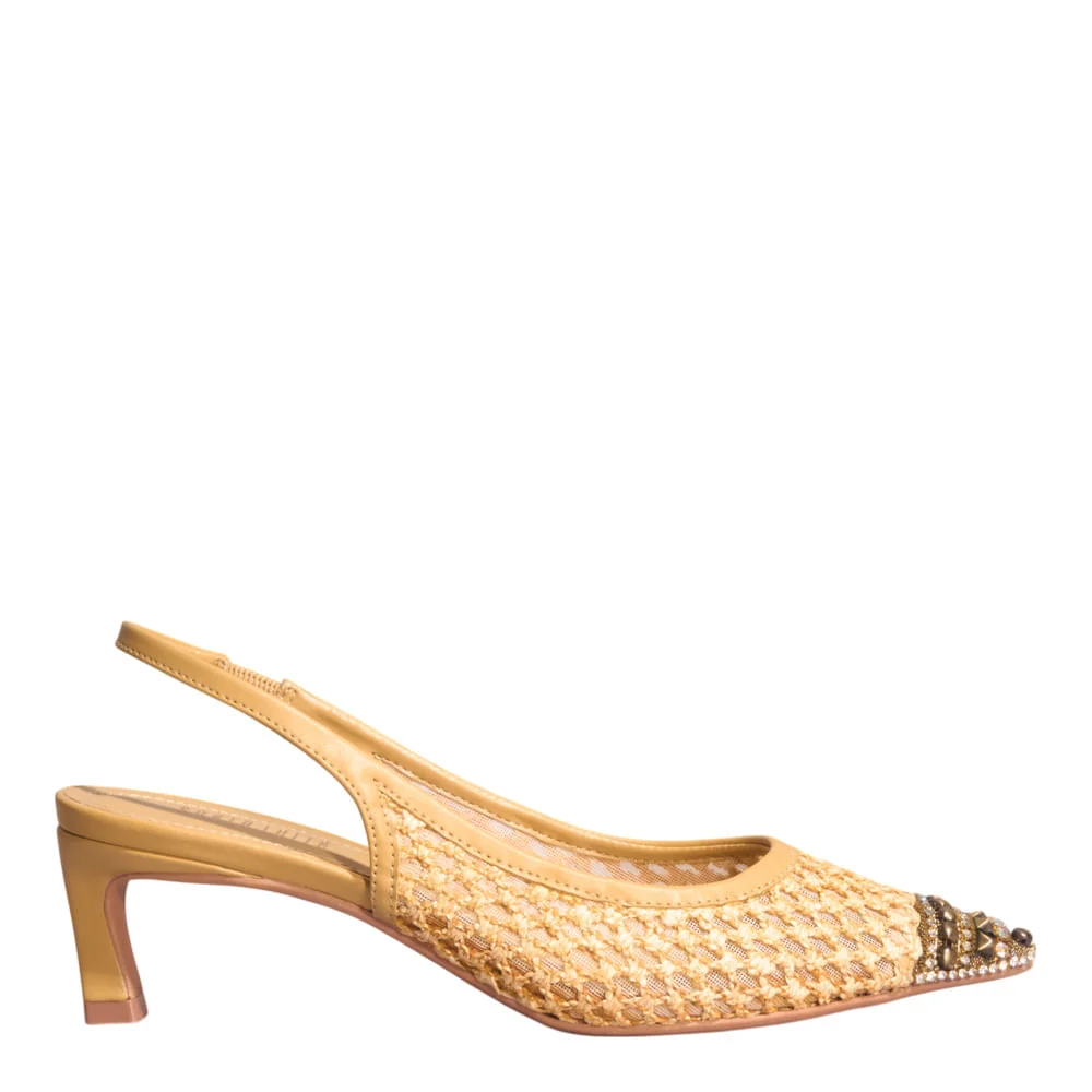 Scarpin Slingback Strass Salto Fino Bege Claro - vista 1 de 4