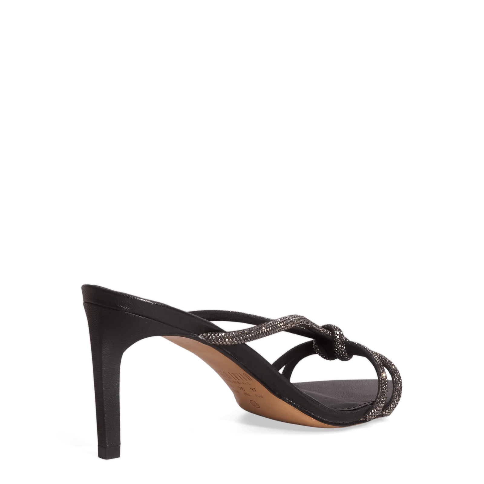 Mule Bico Folha Strass Brilhante Salto Fino Preto - vista 3 de 3