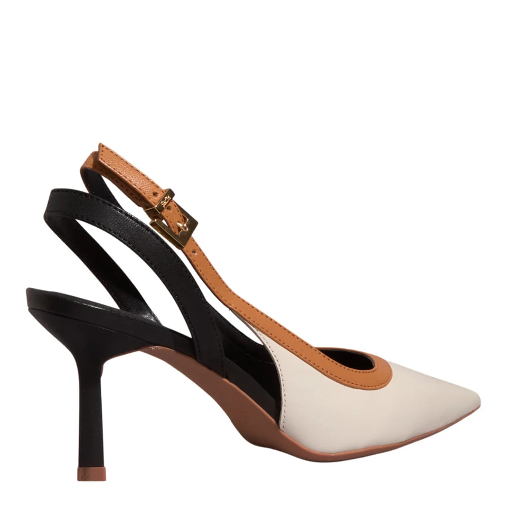 Scarpin Slingback Couro Marfim Salto Fino - vista 3 de 3