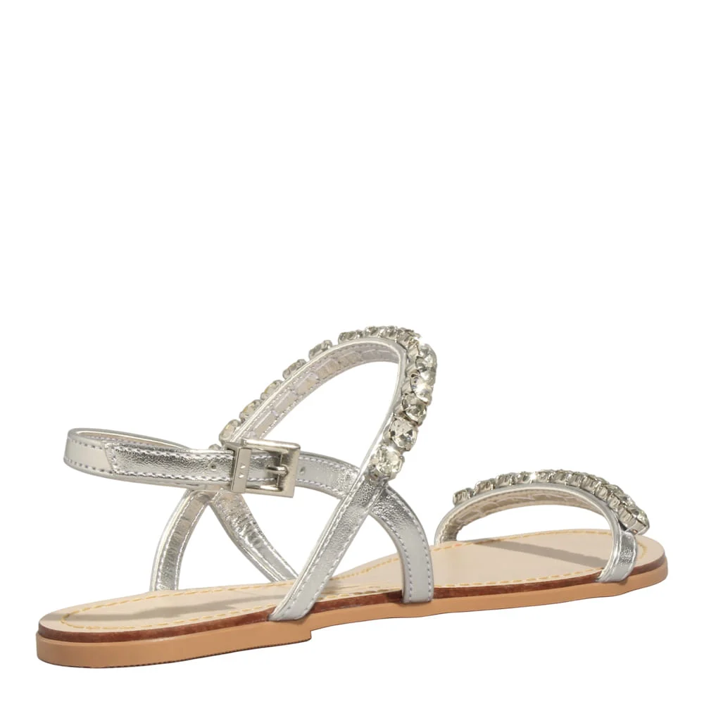 Rasteira Metalizada Prata Tiras Pedraria - vista 3 de 5