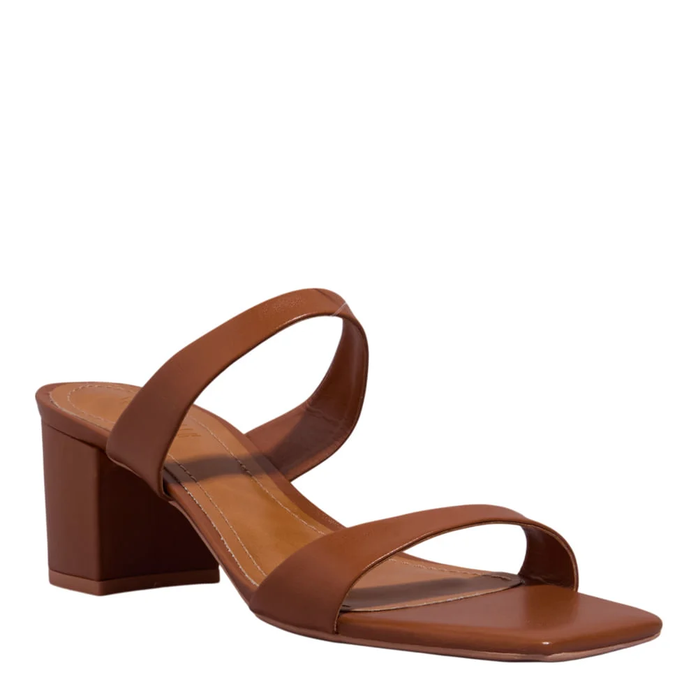 Mule Couro Confort Marrom Salto Bloco - vista 2 de 3