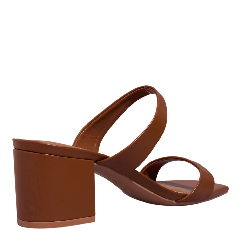 Mule Couro Confort Marrom Salto Bloco - vista 3 de 3