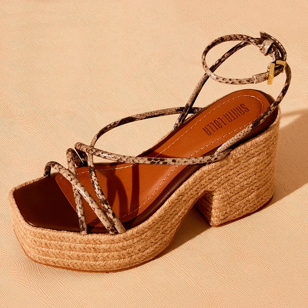 Espadrille Couro Tiras Animal Print Cobra - vista 1 de 5