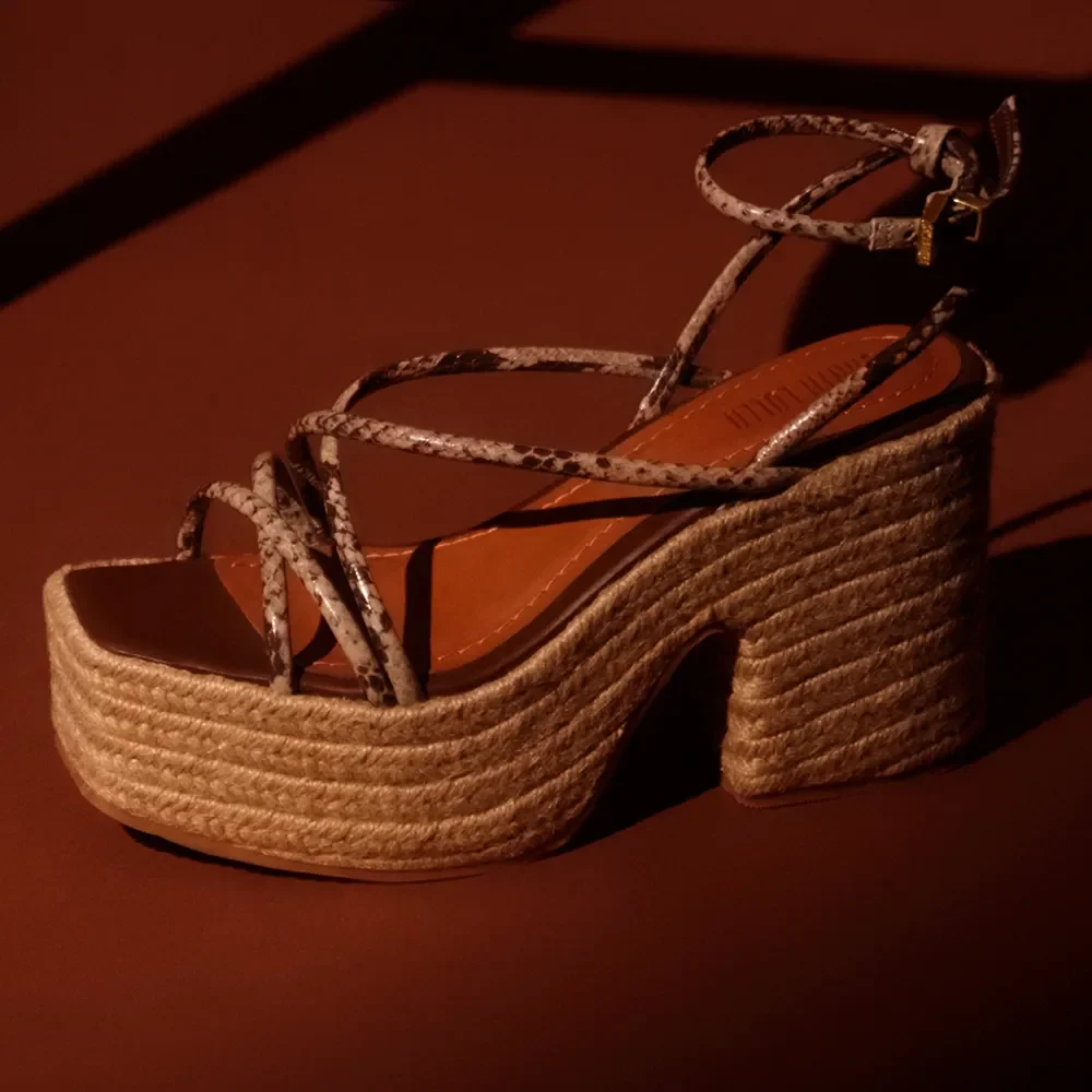 Espadrille Couro Tiras Animal Print Cobra - vista 5 de 5