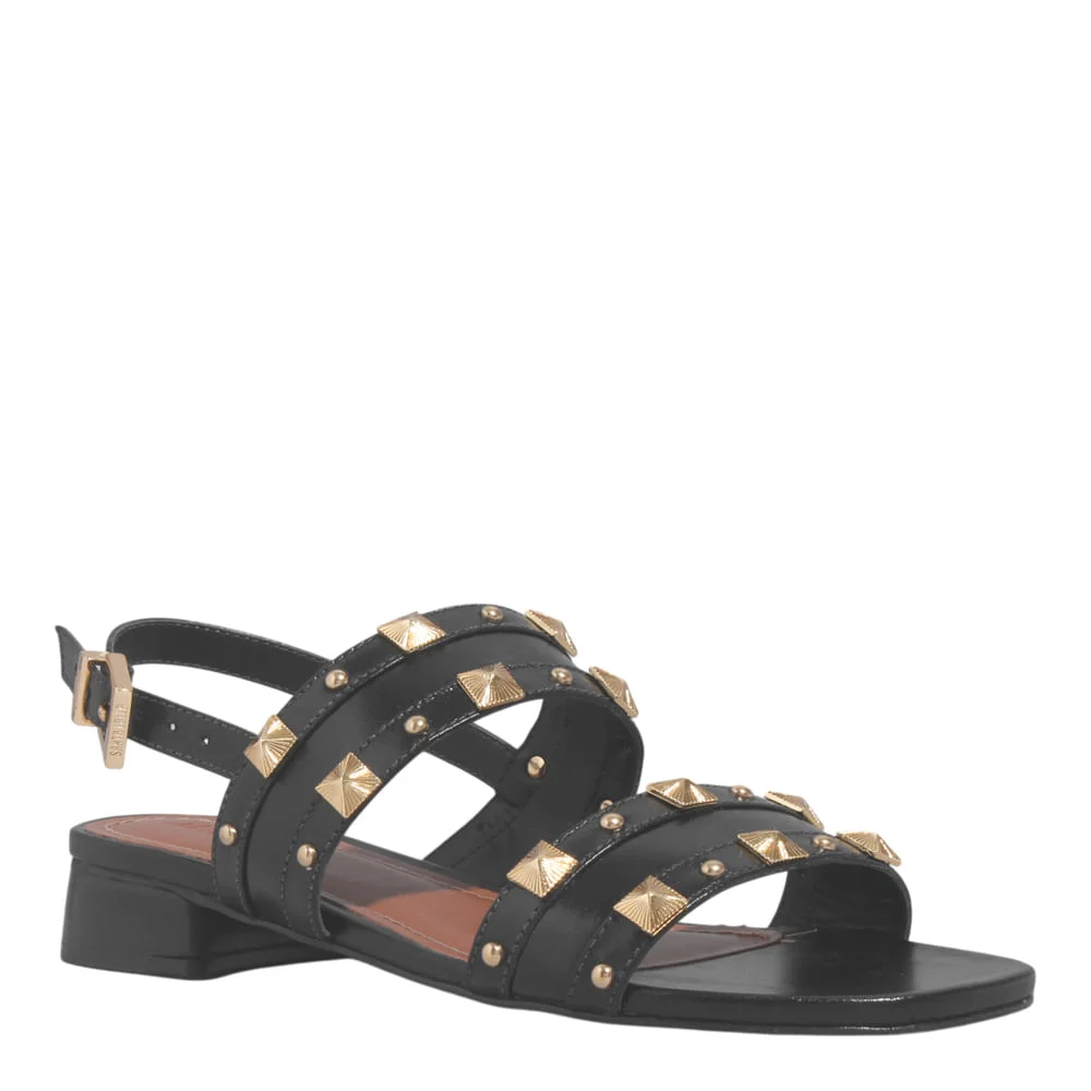 Rasteira Couro Preta Salto Baixo Spikes - vista 2 de 4