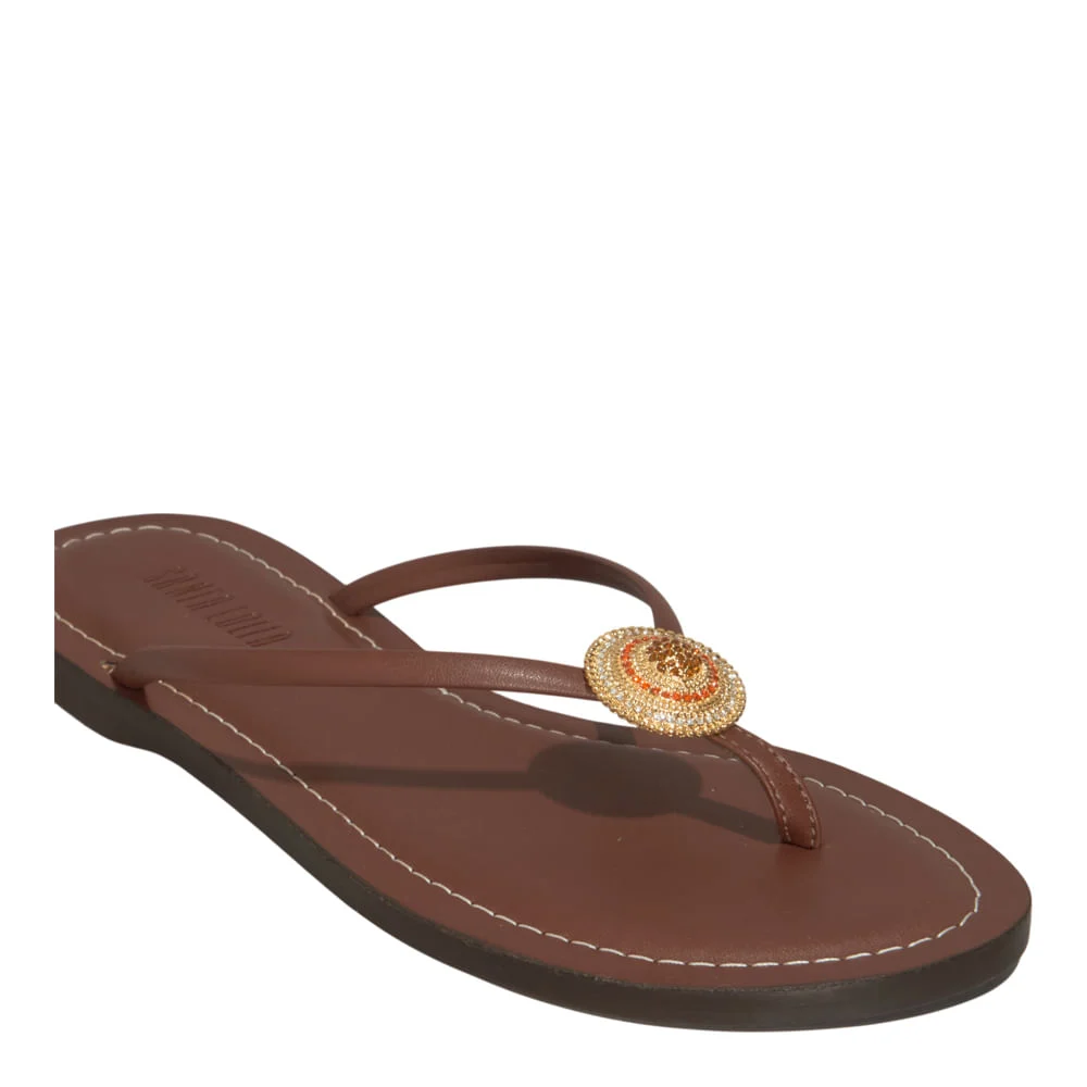 Rasteira Napa Soft Marrom Pespontos - vista 4 de 5