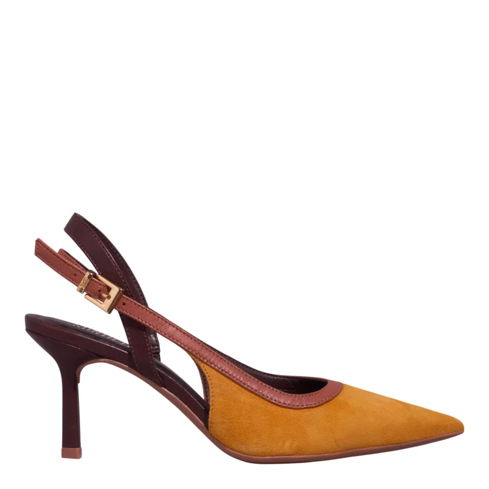 Scarpin Slingback Couro Mostarda Salto Fino - vista 1 de 3