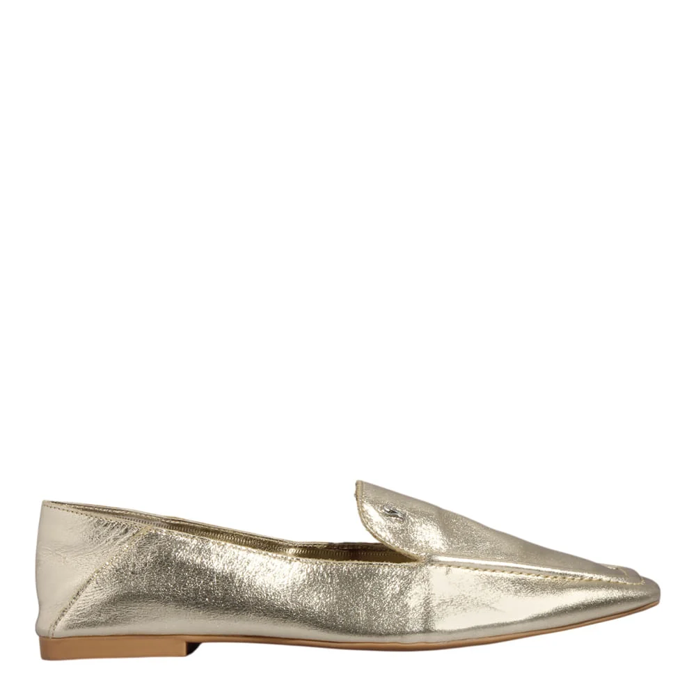 Mocassim Couro Metalizado Dourado Bico Quadrado - vista 1 de 5