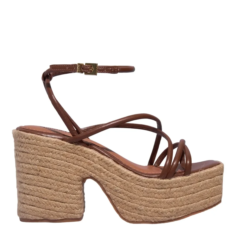 Espadrille Couro Tiras Finas Marrom - vista 2 de 4