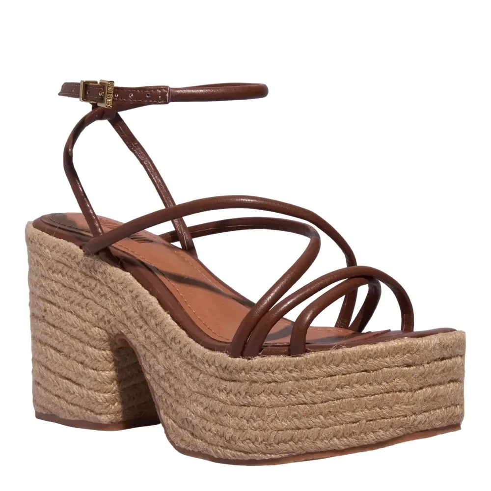 Espadrille Couro Tiras Finas Marrom - vista 3 de 4