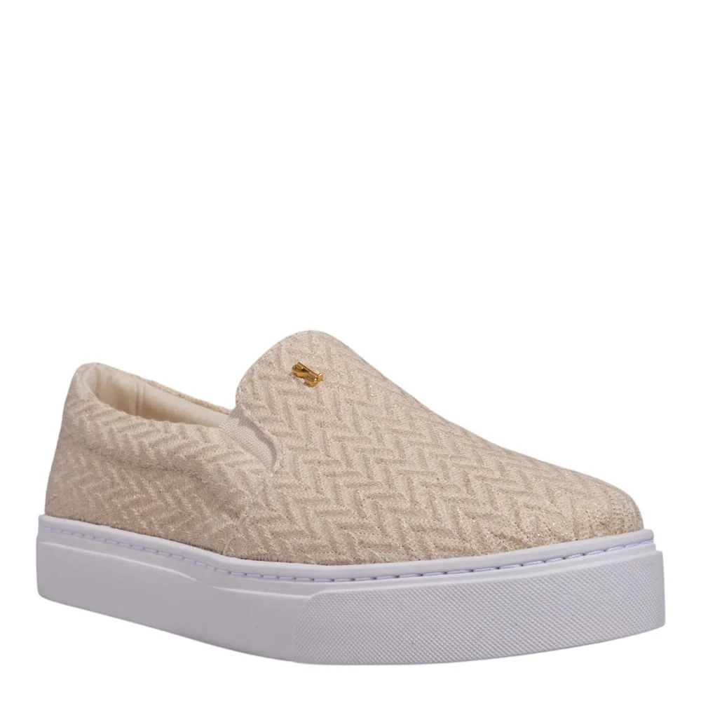 Tênis Slip On Tecido Dourado - vista 2 de 5