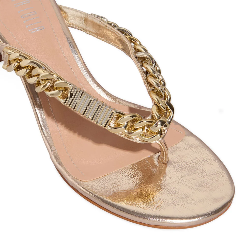 Tamanco Mule de Dedo Corrente Metalizado Reflexo Dourado Salto Grosso - vista 4 de 4