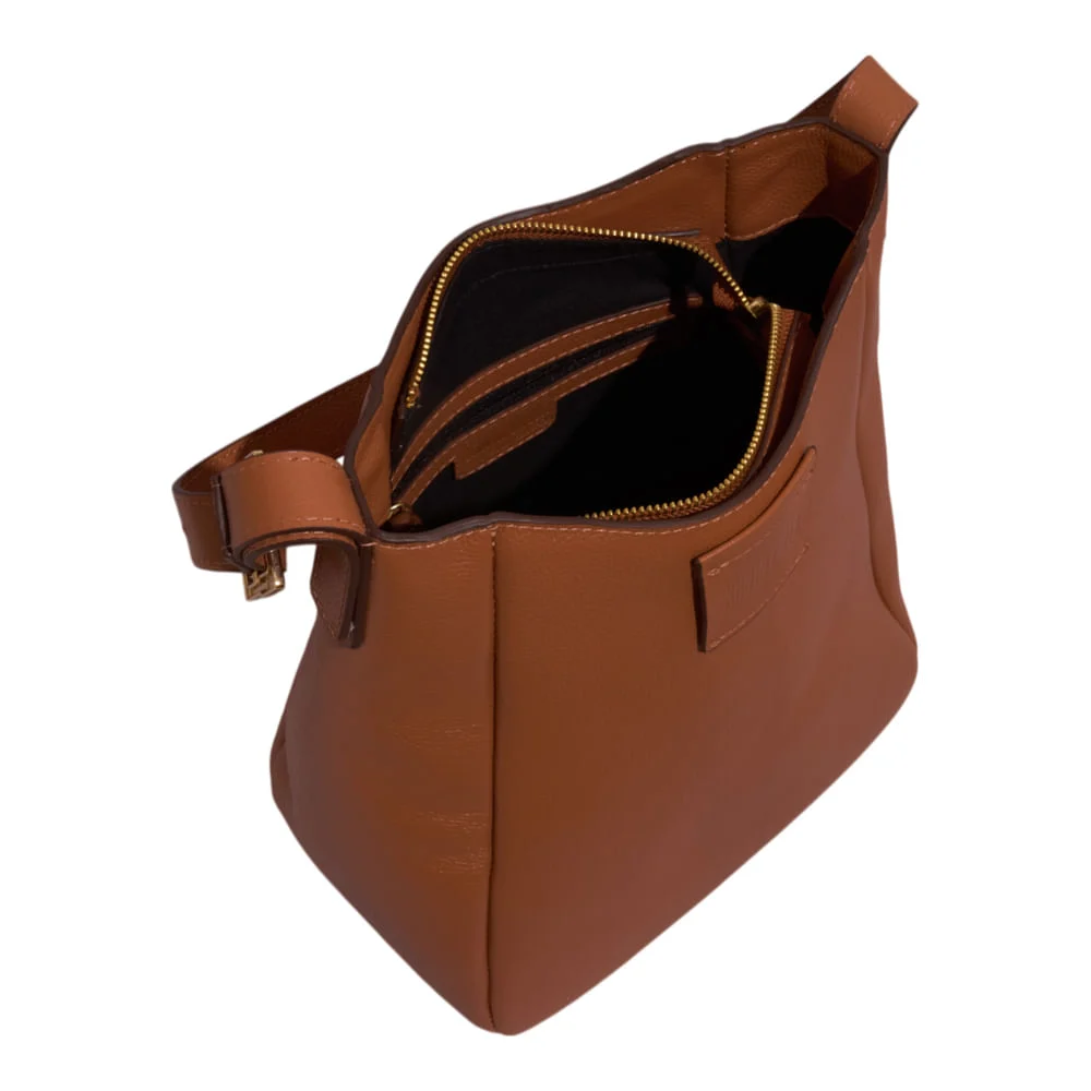 Bolsa Bucket Couro Floater Marrom Safari - vista 3 de 3