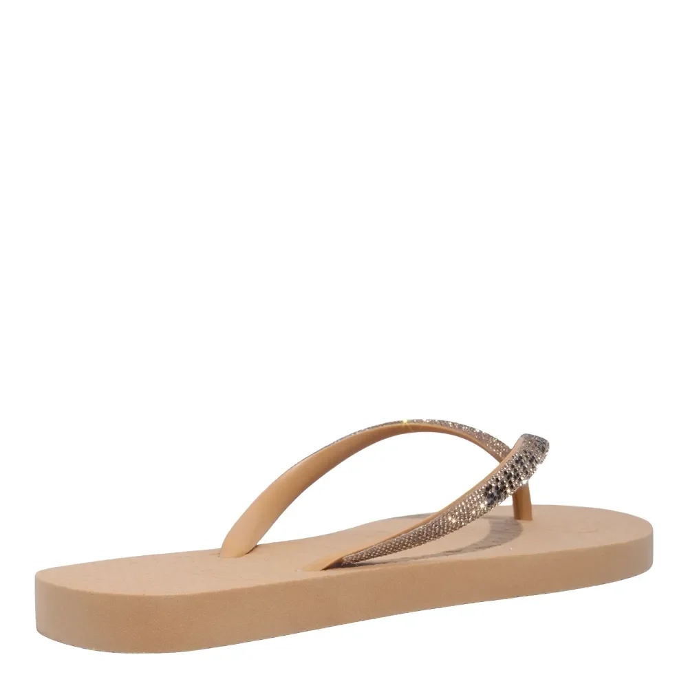 Chinelo Flip Flop Borracha Tiras Strass Brilho Bege - vista 3 de 5