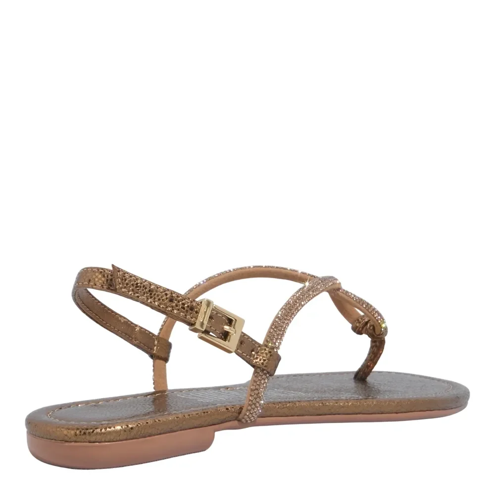 Rasteira Shiny Brilho Strass Tecido Bronze - vista 2 de 3